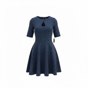 Gabby Skye Size 6 Fit & Flare Navy Blue Half Sleeve Dress, Zip Up  A-line